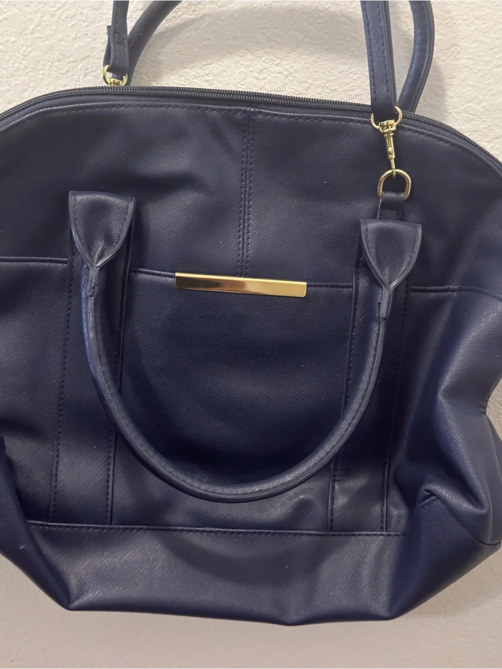 Icing Navy Blue Satchel Shoulder Bag Gold Hardware Adjustable Strap